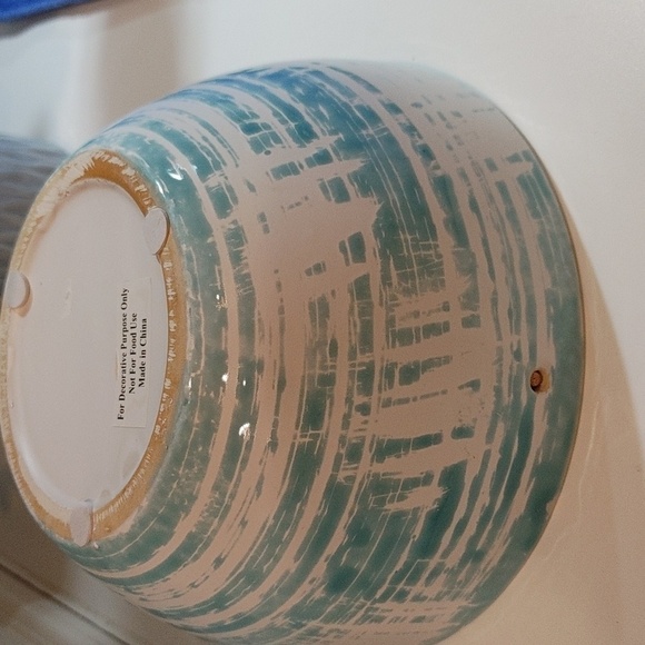 Ceramic Bowl/Planter Tye Die Teal  & White 7.5" x 4" EUC - Picture 3 of 12